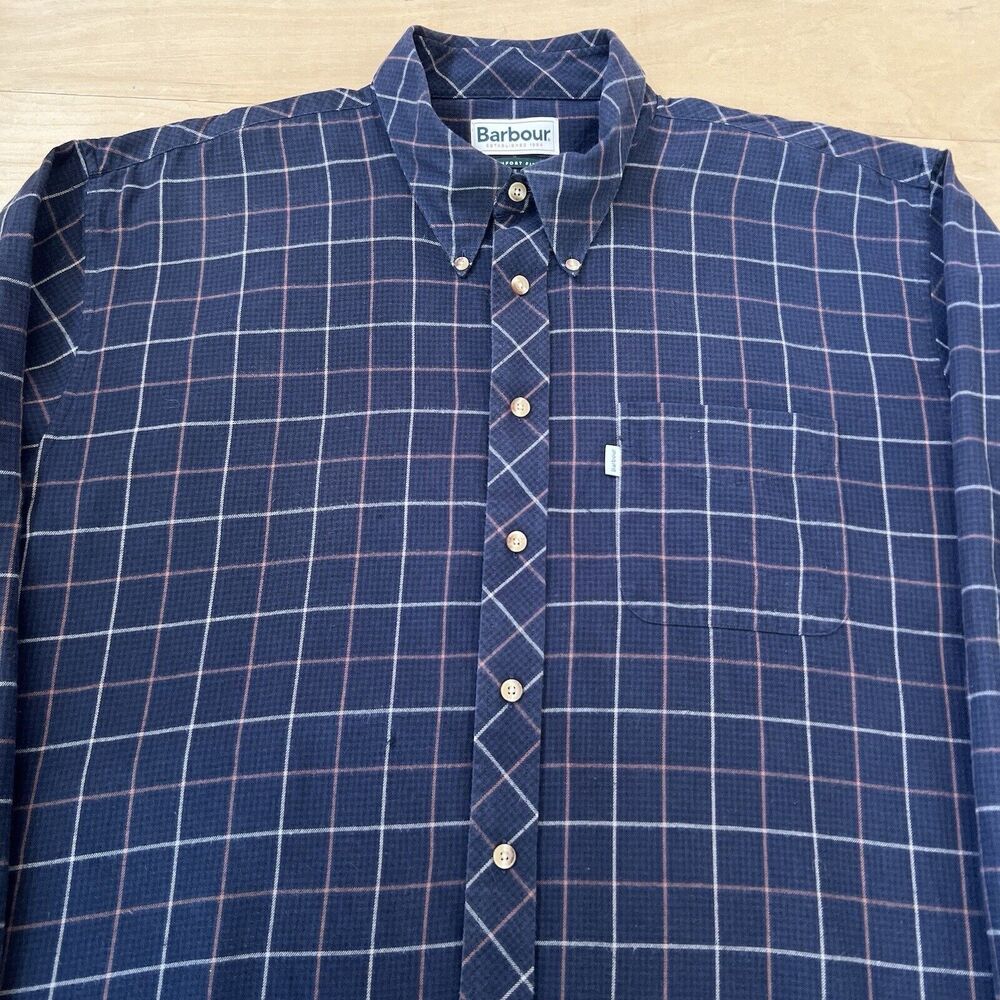 Barbour Comfort Fit Shirt XL Navy Casual Button Up New York Cotton - Picture 3 of 10
